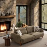 Modern fabric sofa in neutral colors at WoonlyHome Enschede