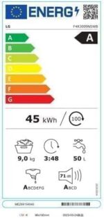 LG Wasmachine 9 kg AI DD F4R3009NSWB Class A -10%, R3 Series, Front Load, 1400 RPM, AIWash, Steam Wash, Direct Drive Engine, Bubble Basket, Smart Diagnosis, Freestanding, White - Afbeelding 2