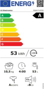 LG Wasmachine 10.5 kg  Electronics F6WV710P2S, EEK A front loader 1600 revolutions steam inverter direct drive - Afbeelding 2