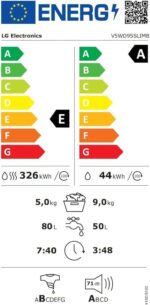 LG Was-droogercombinatie V5WD95SLIMB, SLIM  9-5 kg, Class A and E, 60 x 53.5 x 85 cm, Wi-Fi, AI Direct Drive, Deep Cleaning with Steam, TurboWash 360, Allergy Care, Tempered Glass Exterior Door, Dark Stone - Afbeelding 2