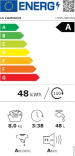 LG Wasmachine 8KG F4WV708P2BA, Class A, Front Loader, WiFi, AI Direct Drive, Deep Cleaning with Steam, TurboWash 360°, TRIPLE A, Tempered Glass Exterior Door, 60 x 62 x 85 cm, Metallic Black Steel [Energy Class A] - Afbeelding 2