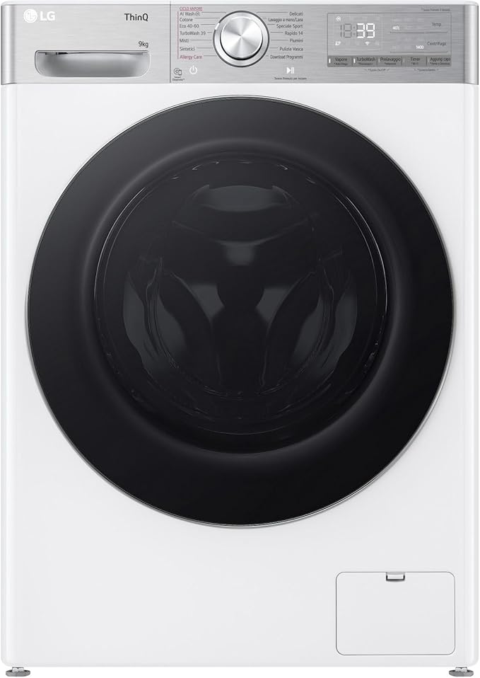 61IMzwmQLBL._AC_SX679_ LG washing machine F4R9009TPWC 9 kg class A -40%, front loading series R9 , 1400 revolutions, AI Wash, TurboWash 360, steam wash with anti-wrinkle, wifi, freestanding, white - Afbeelding 1