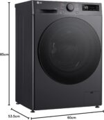 LG Was-droogercombinatie V5WD95SLIMB, SLIM  9-5 kg, Class A and E, 60 x 53.5 x 85 cm, Wi-Fi, AI Direct Drive, Deep Cleaning with Steam, TurboWash 360, Allergy Care, Tempered Glass Exterior Door, Dark Stone - Afbeelding 10